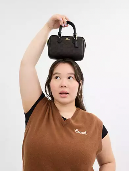 coach165 官網已加價 波士頓 mini size 手提 斜孭袋 小廢包 啡色經典紋 / 黑色皮 平行進口