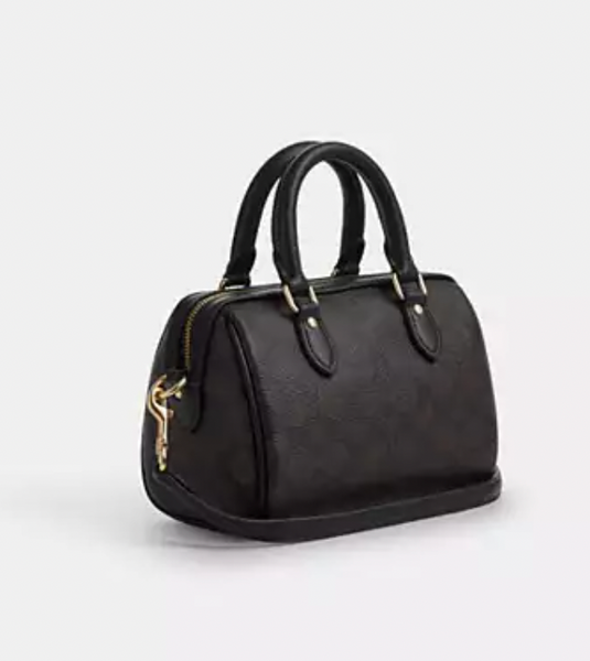 coach165 官網已加價 波士頓 mini size 手提 斜孭袋 小廢包 啡色經典紋 / 黑色皮 平行進口