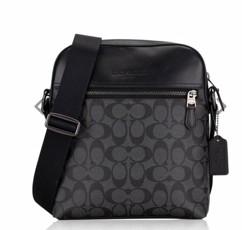 Coach142 香港現貨 Coach Men Signature Houston Flight Bag Charcoal Black