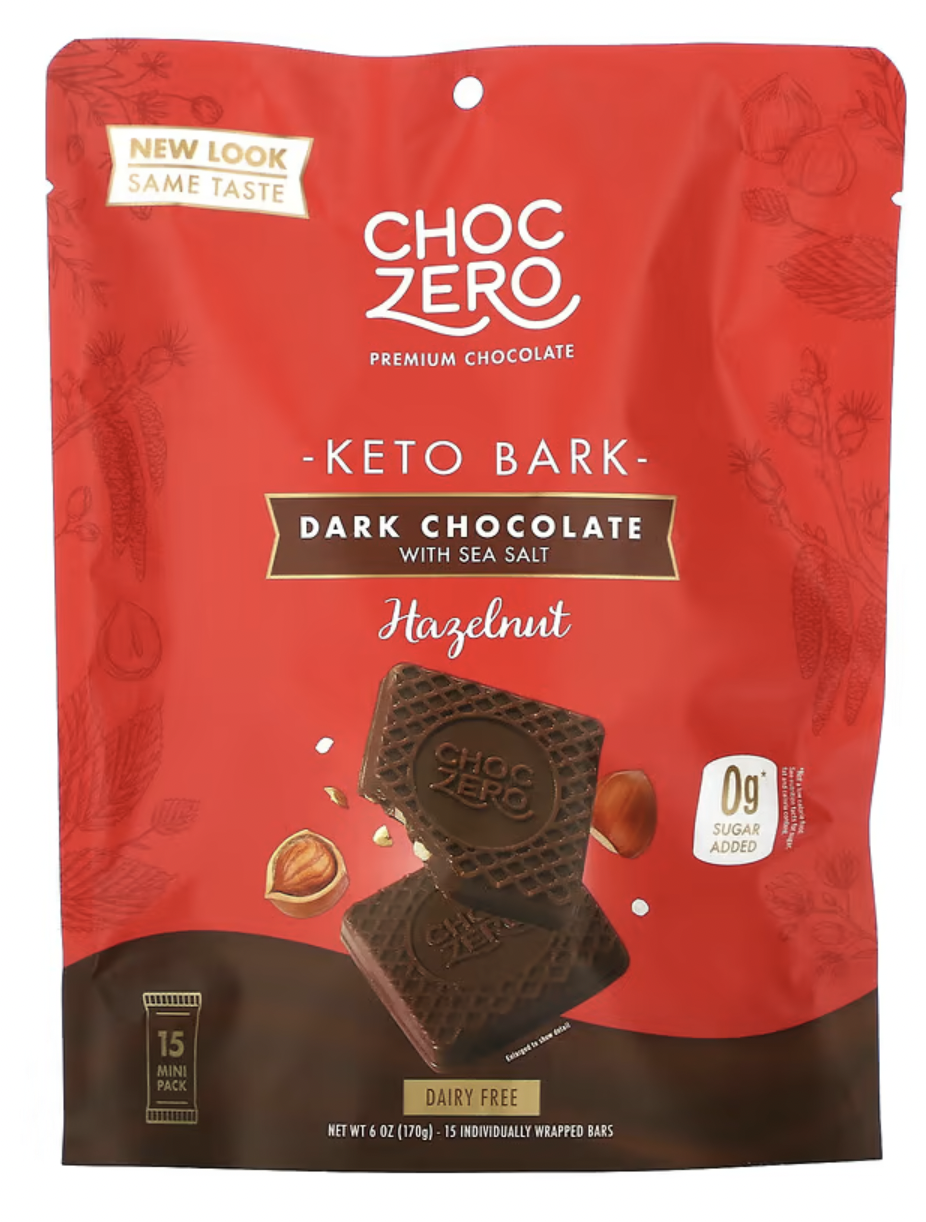 choc002, 無糖海鹽黑巧克力，榛子味  6oz x 15 塊, 生酮飲食必需買 唔生酮減肥口痕都可以食 【平行進口】