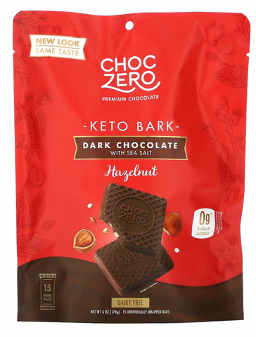 choc002, 無糖海鹽黑巧克力，榛子味  6oz x 15 塊, 生酮飲食必需買 唔生酮減肥口痕都可以食 【平行進口】