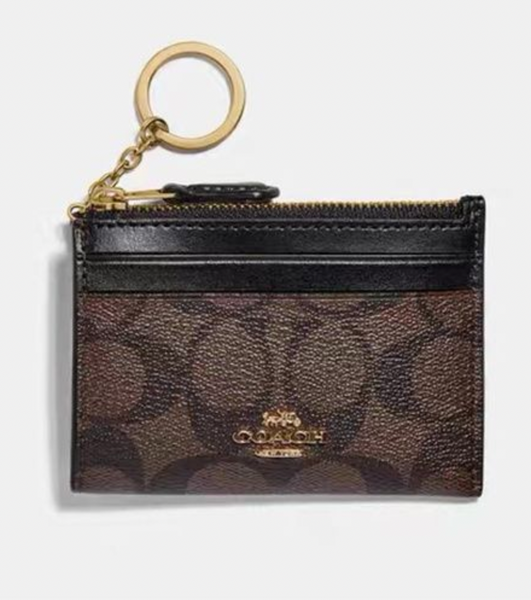 coach135 香港現貨  COACH - 經典款深啡色皮紋配黑色  連鑰匙圈 卡片套