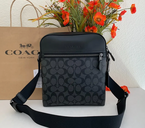 Coach142 香港現貨 Coach Men Signature Houston Flight Bag Charcoal Black