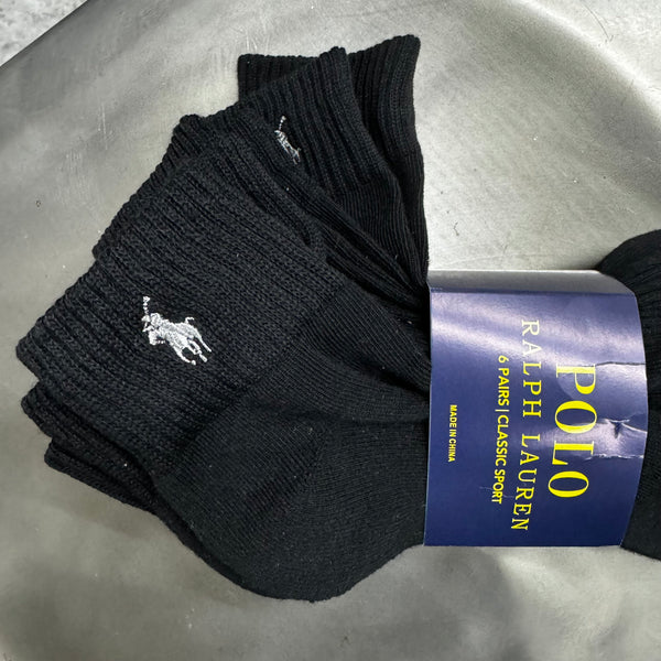 polo204 大優惠 6對黑色 男裝經典小馬logo短襪 (平行進口)