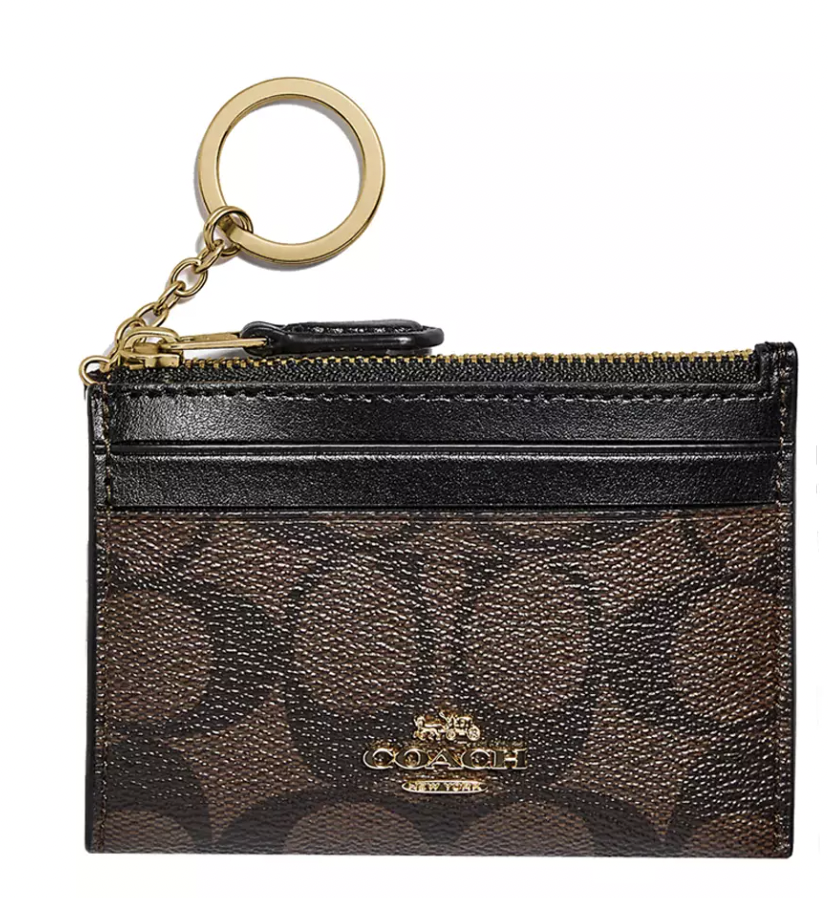 coach135 香港現貨  COACH - 經典款深啡色皮紋配黑色  連鑰匙圈 卡片套