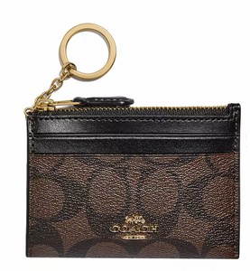 coach135 香港現貨  COACH - 經典款深啡色皮紋配黑色  連鑰匙圈 卡片套