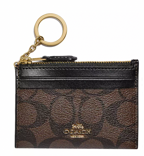 coach135 香港現貨  COACH - 經典款深啡色皮紋配黑色  連鑰匙圈 卡片套