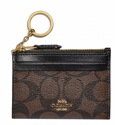 coach135 香港現貨  COACH - 經典款深啡色皮紋配黑色  連鑰匙圈 卡片套
