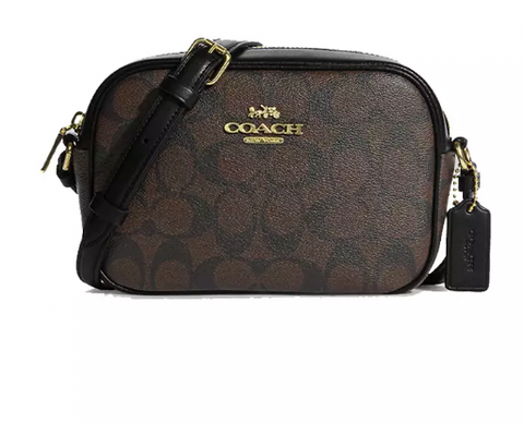 Coach140 香港現貨 迷你 Jamie 相機包 黑色X 啡色經典帆布