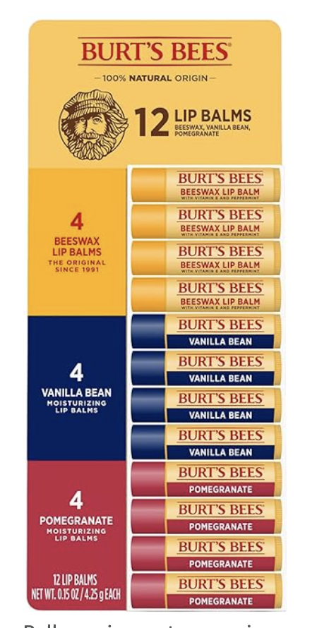 Burtbee105 香港現貨 Burt's Bees 105100% 天然原裝潤唇膏 12 件組,包括 4 個蜂蠟、4 個香草豆和 4 個石榴保濕潤唇膏,1.5 盎司(約 4.3 克)(12 件裝)