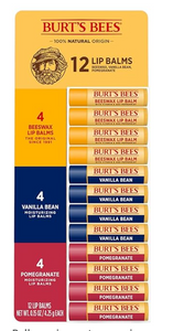 Burtbee105 香港現貨 Burt's Bees 105100% 天然原裝潤唇膏 12 件組,包括 4 個蜂蠟、4 個香草豆和 4 個石榴保濕潤唇膏,1.5 盎司(約 4.3 克)(12 件裝)