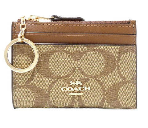 coach136 香港現貨 COACH - 經典款淺啡色皮紋配啡色 鑰匙圈卡片套