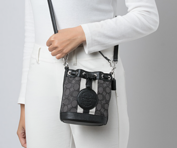 香港現貨 Signature Jacquard Stripe Patch Mini Dempsey Bucket Bag Black