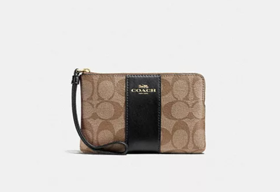 Coach149 經典logo皮紋 拼黑色 拉鍊皮革手提包(平行進口)