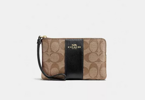 Coach149 經典logo皮紋 拼黑色 拉鍊皮革手提包(平行進口)