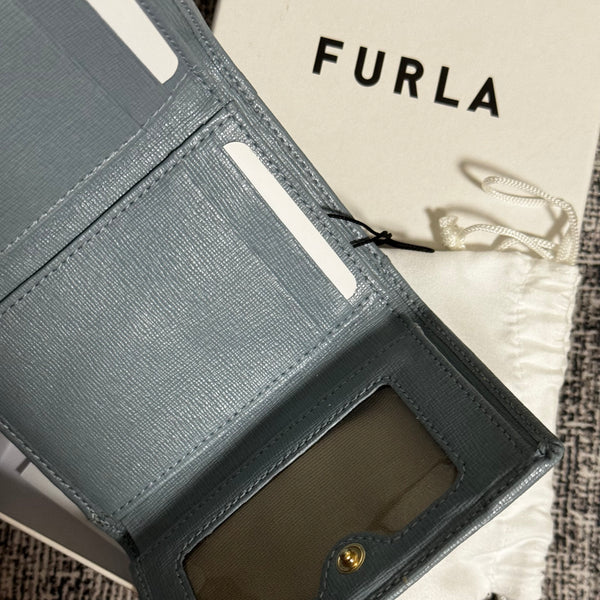 Furla208 香港現貨 經典皮 禮盒裝 藍色 有相位 3摺銀包  【平行進口】