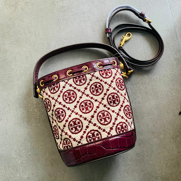 香港現貨 Tory Burch T Monogram Chenille Mini Bucket Bag