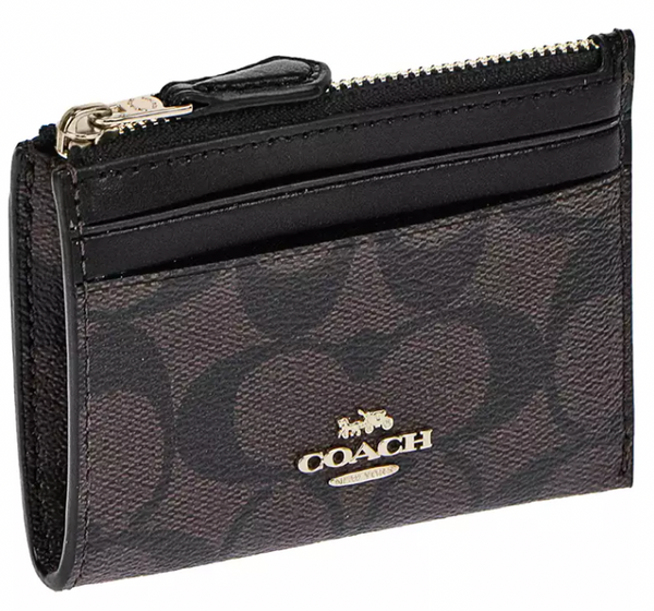 coach135 香港現貨  COACH - 經典款深啡色皮紋配黑色  連鑰匙圈 卡片套