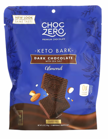 choc001 ChocZero, 無糖海鹽黑巧克力 杏仁味 6oz x 15 塊, 生酮飲食必需買 唔生酮減肥口痕都可以食 【平行進口】