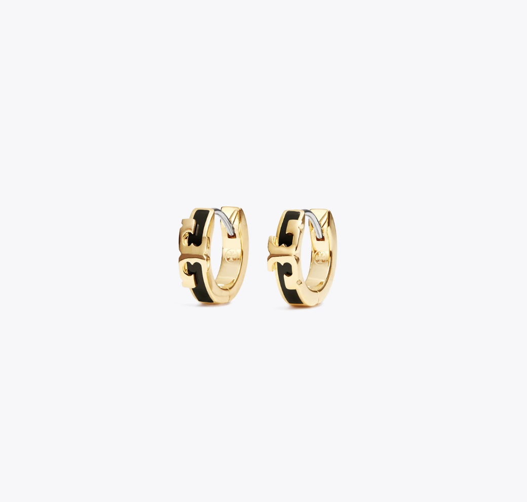 香港現貨tory342  Tory Burch Serif-T Enamel Huggie Hoop Earrings