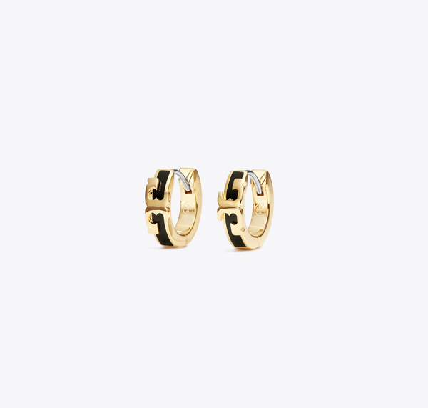 香港現貨tory342  Tory Burch Serif-T Enamel Huggie Hoop Earrings
