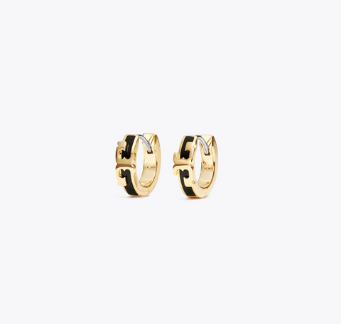 香港現貨tory342  Tory Burch Serif-T Enamel Huggie Hoop Earrings