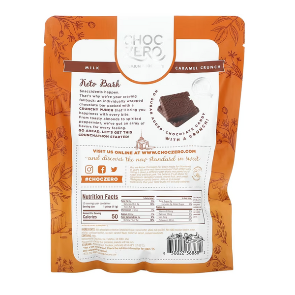 choc004 ChocZero, 無糖牛奶巧克力加焦糖味 6oz x 15 塊, 生酮飲食必需買 唔生酮減肥口痕都可以食 【平行進口】