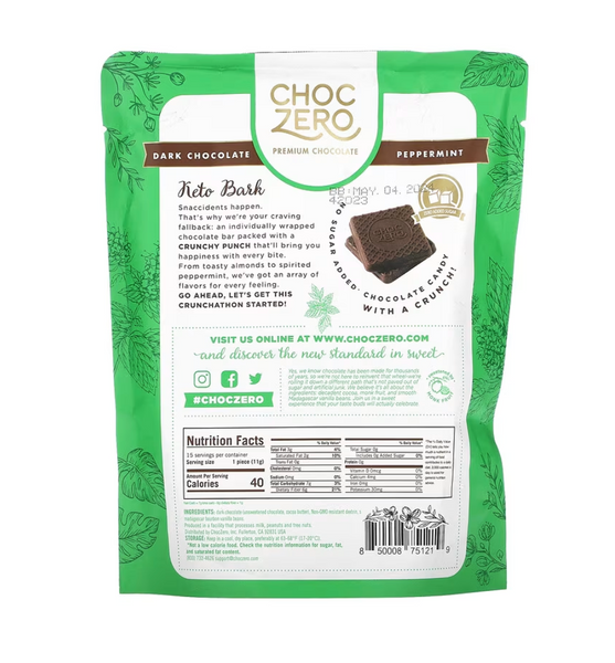 choc007 無糖薄荷黑朱古力塊 15塊 生酮飲食必需買 唔生酮減肥口痕都可以食  平行進口