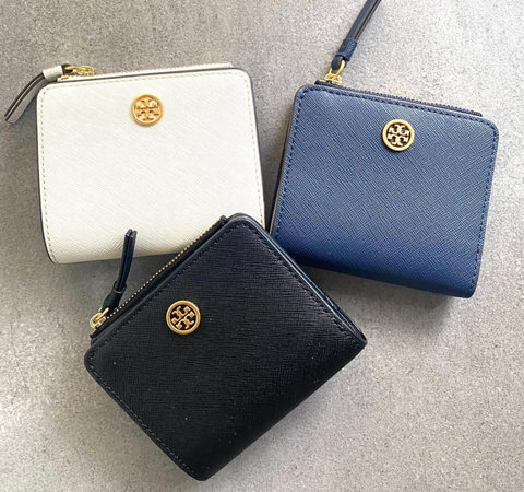 TORY 201 202 203 Tory Burch - 黑色 Robinson 十字紋紙幣 銀幣短銀包(平行進口)