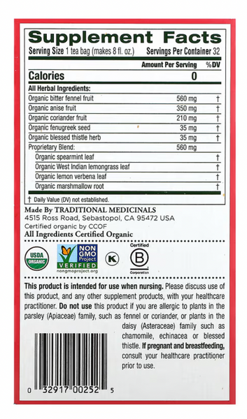 mm001Traditional Medicinals, Organic Mother's Milk, Original with Fennel & Fenugreek, Caffeine Free, 32 Wrapped Tea Bags, 1.98 oz (56 g)