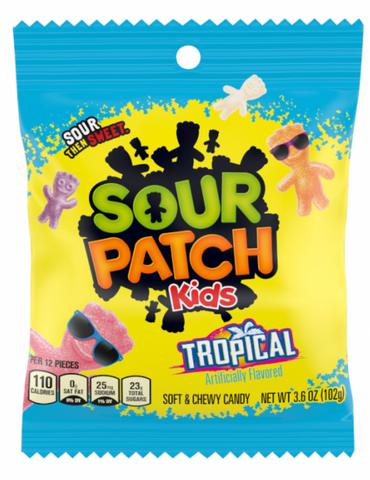 sourpatch005 Tropical Peg Bag 102g, Super SOUR , keeps you awake, soft and chewy sour candy
