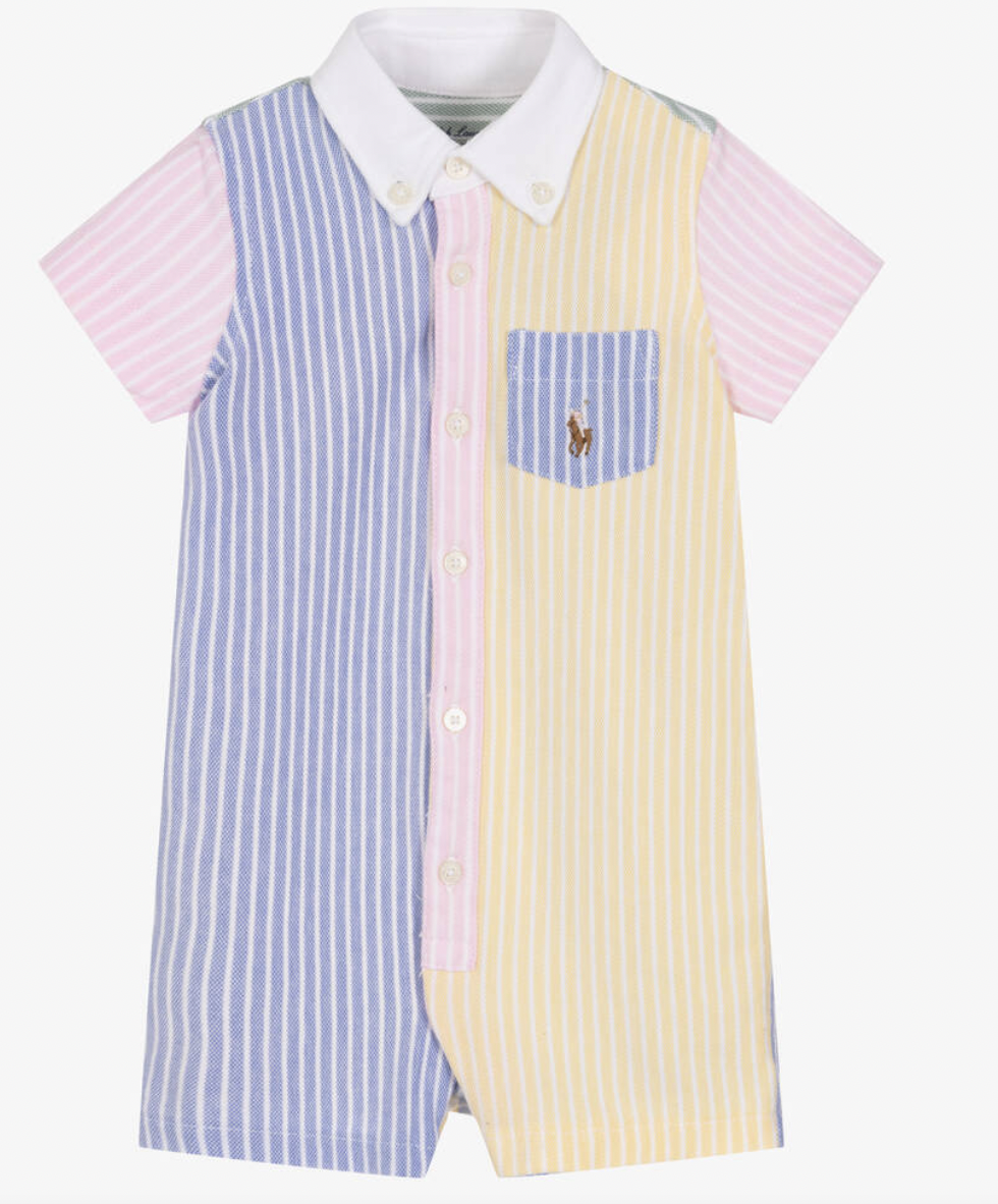 香港現貨 Ralph Lauren Baby Striped Cotton Mesh Fun Shortall
