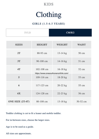 Polo Ralph Lauren 女小童 （1.5-6.5Y）Size Chart