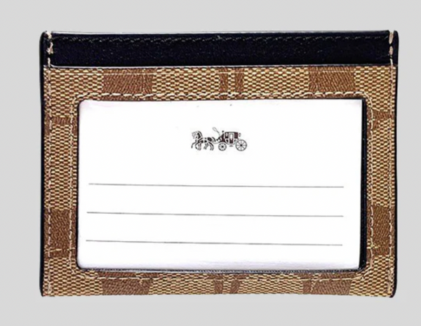 coach152 標誌性帆布超薄卡包，棕褐色併黑色，連一個相位，實用而且男女都用得