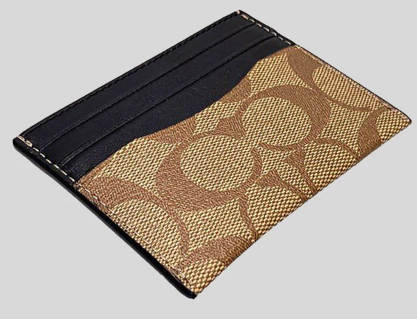 coach152 標誌性帆布超薄卡包，棕褐色併黑色，連一個相位，實用而且男女都用得