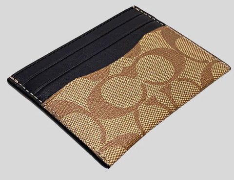 coach152 標誌性帆布超薄卡包，棕褐色併黑色，連一個相位，實用而且男女都用得