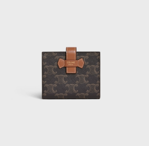 香港現貨 Celine Small Strap Wallet In Triomphe Canvas And Lambskin Tan
