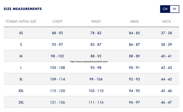 Tommy 男裝 Size Chart