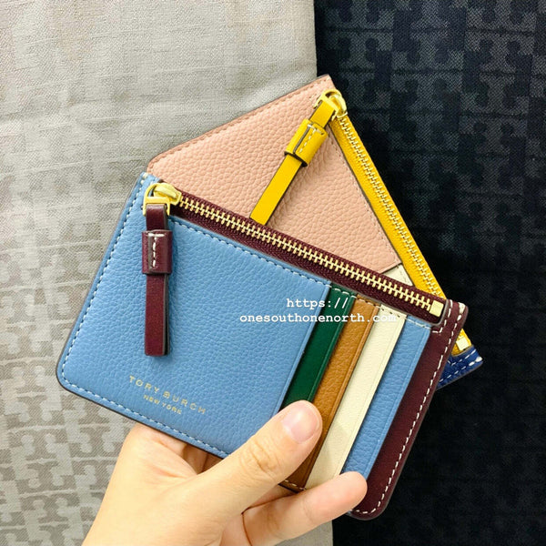 Tory901 香港現貨 Tory Burch Color-Block Top Zip Card Case