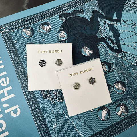 香港現貨 Tory Burch Hex Logo Stud Earring