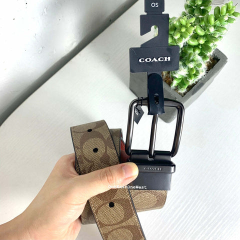 香港現貨  Coach Wide Signature Leather Reversible belt 雙面 皮帶 Brown