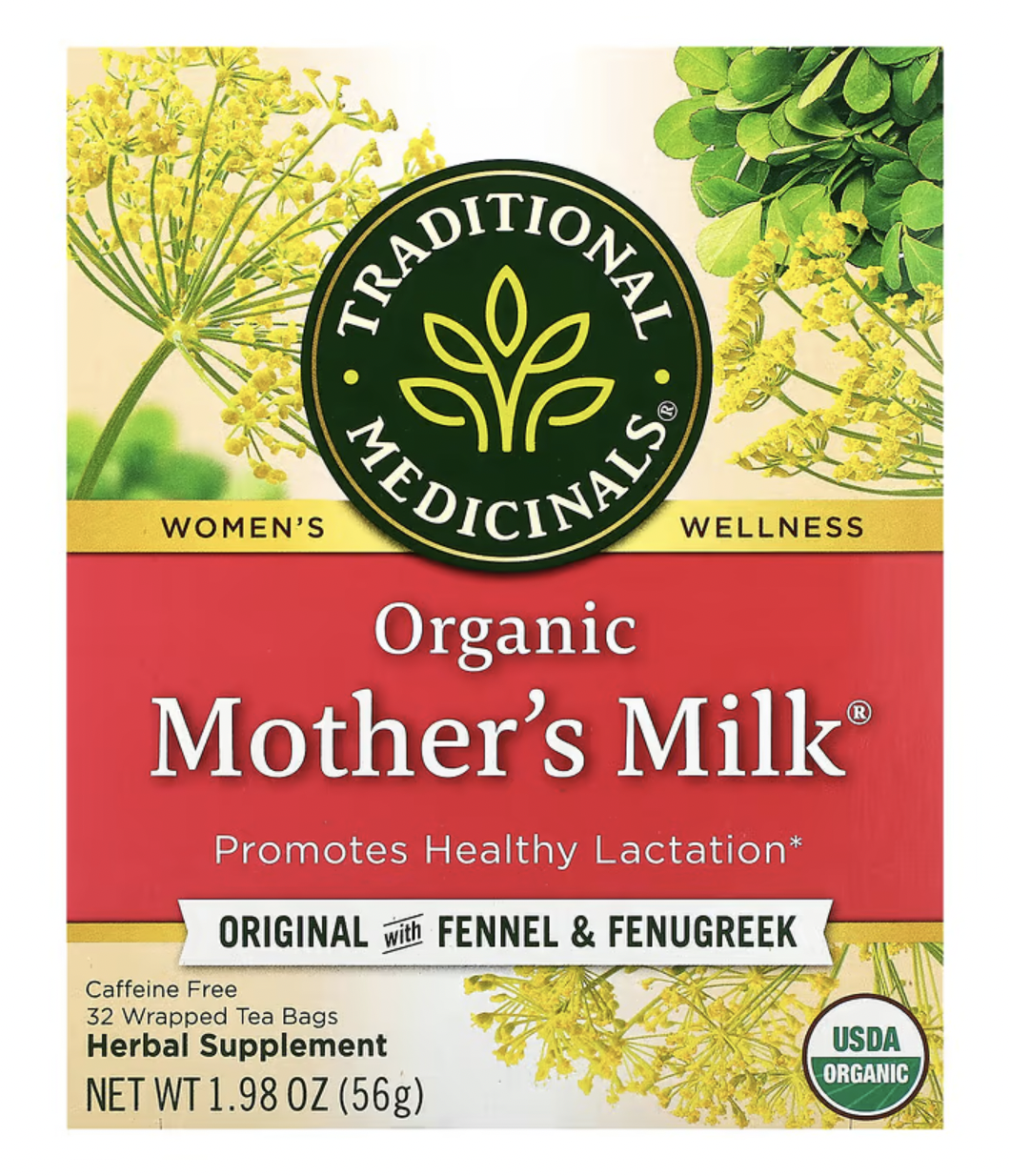 mm001Traditional Medicinals, Organic Mother's Milk, Original with Fennel & Fenugreek, Caffeine Free, 32 Wrapped Tea Bags, 1.98 oz (56 g)