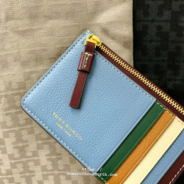 Tory901 香港現貨 Tory Burch Color-Block Top Zip Card Case