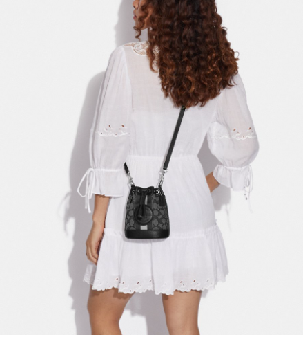 香港現貨 黑色 Coach Mini Dempsey Bucket Bag In Signature Jacquard
