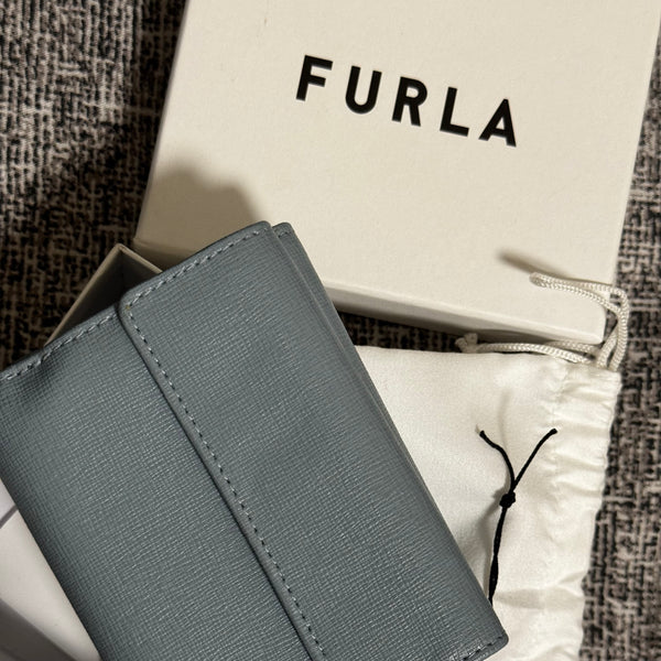 Furla208 香港現貨 經典皮 禮盒裝 藍色 有相位 3摺銀包  【平行進口】