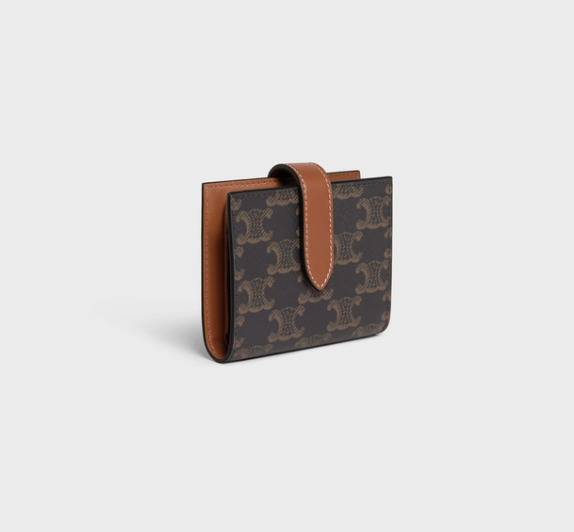 香港現貨 Celine Small Strap Wallet In Triomphe Canvas And Lambskin Tan