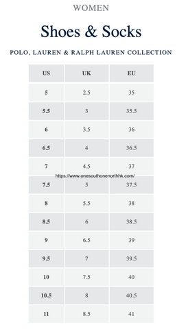 Polo Ralph Lauren 女成人鞋 Size Chart
