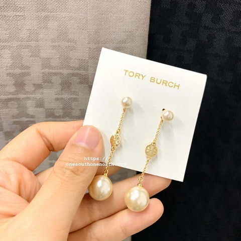 香港現貨 Tory Burch Pearl And Logo Drop Earring