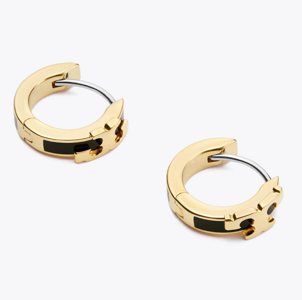 香港現貨tory342  Tory Burch Serif-T Enamel Huggie Hoop Earrings