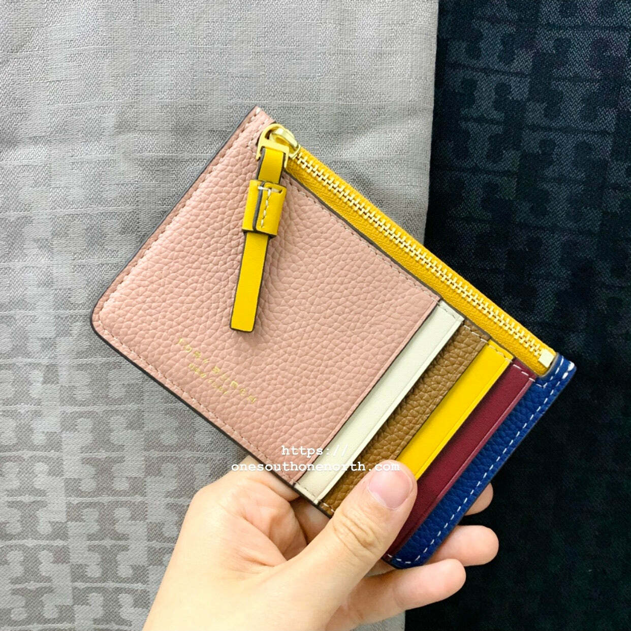 Tory901 香港現貨 Tory Burch Color-Block Top Zip Card Case